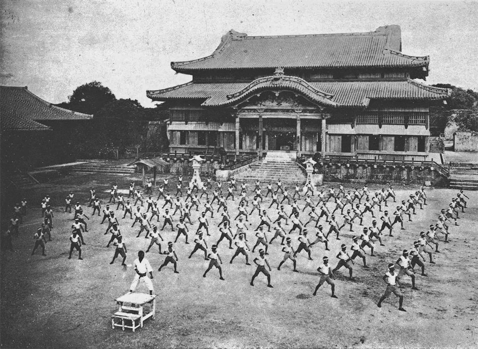 Karateka in front of Shuri Castle